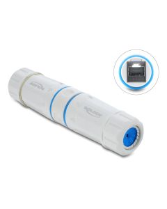 Delock Kabelový konektor ze zásuvky RJ45 na zásuvku RJ45, Cat.6A, se závitem M23.5 x 1,5 mm, s prachotěsností a vodotěsn