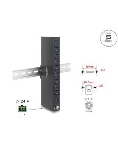 Delock Průmyslový rozbočovač ze 16 x USB 5 Gbps Typ-A s ochranou proti elektrostatickému výboji (ESD) až 8 kV a s montáž