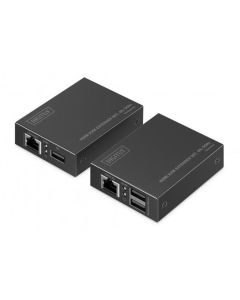 DIGITUS Sada prodlužovače HDMI KVM, 4K/30Hz, dosah 40/70 m, PoC (napájení po kabelu), CAT (síťový kabel), černá