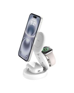 Belkin BOOST CHARGE Qi2 15W 3v1 Magnetická skládací nabíječka pro iPhone/Apple Watch/AirPods, bílá