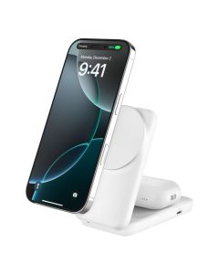 Belkin UltraCharge Qi2 25W 2v1 Magnetická skládací nabíječka pro iPhone/AirPods, s USB-C, bílá