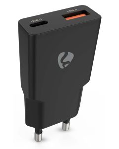 NEDIS síťová nabíječka/ 20 W/ PD 3.0/ rychlé nabíjení/ 1.5 / 2.0 / 2.22 / 3.0 A/ USB-A/ USB-C/ černá