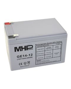 MHPower GE14-12 Gelový akumulátor 12V/14Ah, Faston F2 - 6,3mm, Deep Cycle