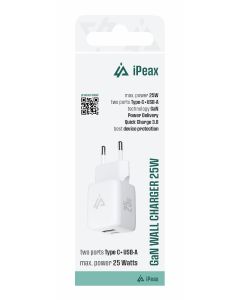 GaN SÍŤOVÁ NABÍJEČKA 25W (USB-C + USB-A) BÍLÁ