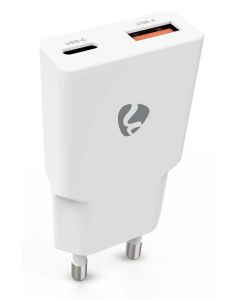 NEDIS síťová nabíječka/ 20 W/ PD 3.0/ rychlé nabíjení/ 1.5 / 2.0 / 2.22 / 3.0 A/ USB-A/ USB-C/ bílá