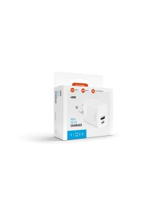Síťová nabíječka FIXED Mini s USB-C a USB výstupem, podpora PD, 45W, bílá