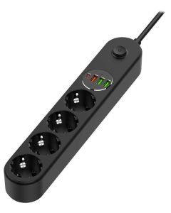 COLORWAY Prodlužovací napájecí přívod/ 4x Schuko/ 3x USB-A / 1x USB-C/ 45W/ Černý/ kabel 2m