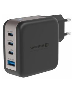 Swissten síťový adaptér gan 3x usb-c 100w pd + 1x usb-a 18w qc černý