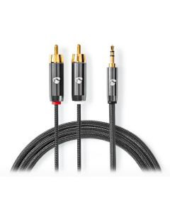 NEDIS PROFIGOLD stereo audio kabel/ 3,5 mm jack zástrčka - 2x RCA zástrčka/ bavlna/ šedý/ BOX/ 1m