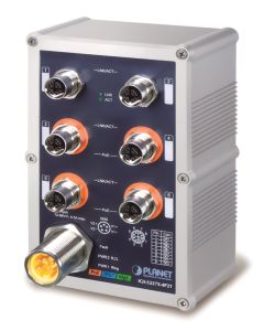 Planet IGS-5227X-4P2T vodotěsný průmyslový L3 switch, 6x1Gb M12, 4x PoE 802.3at 144W, 12-56VDC, -40~75°C, IP67, EN50155