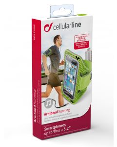 Sportovní neoprénové pouzdro CellularLine ARMBAND RUNNING, pro smartphony do velikosti 5,2", limetková