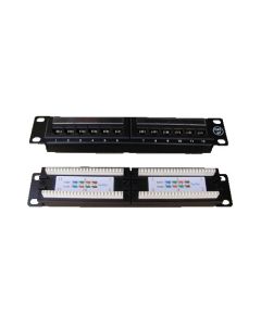DATACOM Patch panel UTP 10" 12 port CAT5E, 2x6 pozic, 1U, zadní zářez, černý