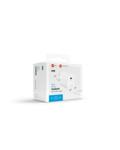 Set síťové nabíječky FIXED Mini s USB-C výstupem a USB-C/USB-C kabelu, podpora PD, 1,2 metr, 20W, bílý