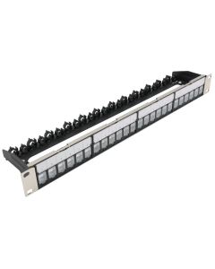 XtendLan Patch panel 19", 24 portů, neosazený, stíněný, černý, Cat5e/6/6A/7, vyvazovák, akce 10+1ks za 1Kč