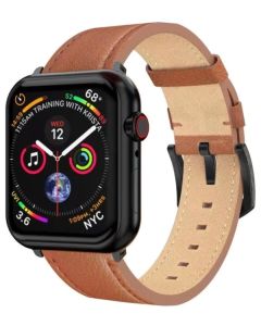 Swissten řemínek pro apple watch kožený 42 / 44 / 45 / 49 mm hnědý (černá spona a černé poutko)