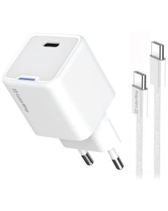 COLORWAY 1x USB-C/ síťová nabíječka/ GaN/ PD/ PPS/ 30W/ Včetně 100cm kabelu/ Bílá