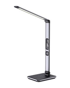 IMMAX LED stolní lampička HERON NEW/ Qi nabíjení/ 8,5W/ DC 12V/2A/ stmívatelná/ sklápěcí rameno/ stříbrná
