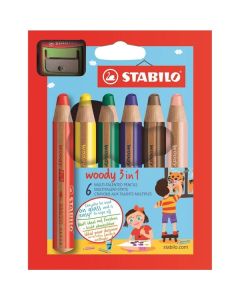 Stabilo Woody pastelka 3v1,sada 6 ks s ořezávátkem