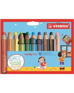Stabilo Woody pastelka 3v1, 10 ks s ořezávátkem