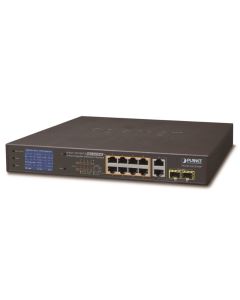 OPRAVENÉ - Planet FGSD-1022VHP PoE switch, 8x100, 2x1000-TP/SFP, LCD, VLAN, extend mód 10Mb do 250m, IEEE 802.3at<120W