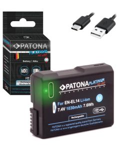 PATONA baterie pro foto Nikon EN-EL14/EN-EL14A 1030mAh Li-Ion Platinum USB-C nabíjení