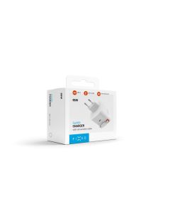 Síťová GaN nabíječka FIXED s 2xUSB-C, podpora PD 3.0, se samonavíjecím kabelem, 65W, bílá