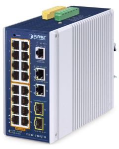 Planet IGS-4215-16P2T2S průmyslový L2 switch, 18x 1Gb, 2x1Gb SFP, 16x PoE 802.3at 320W, 48~54VDC, IP30