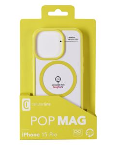 Zadní kryt Cellularline Pop Mag s podporou Magsafe pro Apple iPhone 15 Pro, čirý / limetkový