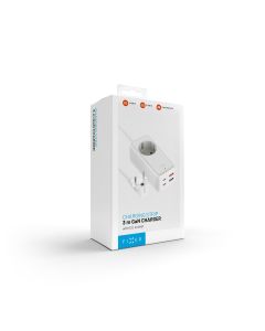 Síťový prodlužovací adaptér FIXED Charging Strip s 2x USB-C a 2x USB, GaN III, 3m, PD 65W, bílý