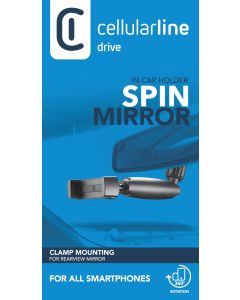 Univerzální držák Cellularline Spin Mirror k upevnění na vnitřní zpětné zrcátko, černý