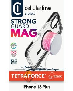 Ochranný kryt Cellularline Tetra Force Strong Guard Mag s podporou Magsafe pro Apple iPhone 16 Plus, transparentní