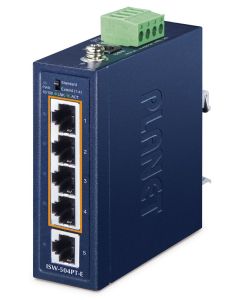 Planet ISW-504PT-E průmyslový kompaktní switch, 1x10/100TX, 4x10/100TX PoE+ 802.3at 120W, -40~75°C, 48-55VDC , IP40