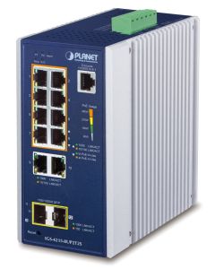 Planet IGS-4215-8UP2T2S průmyslový L2 switch, 8x1Gb, 2x1Gb SFP, 8x PoE 802.3bt 360W, 48-54VDC, -40~75°C, IP30