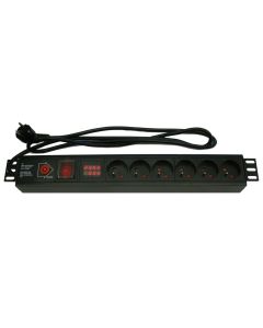 XtendLan 19'' rozvodný panel 6x 230V, ČSN, vypínač, nadproudová ochrana, měření spotřeby (např. při home office), 1,8 m