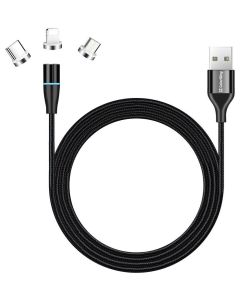 Colorway Nabíjecí Kabel 3v1 Lightning+MicroUSB+USB-C/ Magnetic/ 2.4A/ Nylon/ Quick Charge 3.0/ 1m