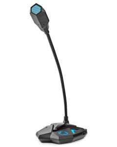 NEDIS stolní herní mikrofon/ ohebné rameno/ tlačítko ztlumení/ USB/ 3,5mm jack/ citlivost -30dB/ černo-modrý