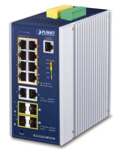 Planet IGS-5225-8P2T4S průmyslový L3 switch, 8x1Gb, 2x1Gb SFP, 2x2.5Gb SFP, 8x PoE 802.3at 240W, dual 48-54VDC, -40~75°C