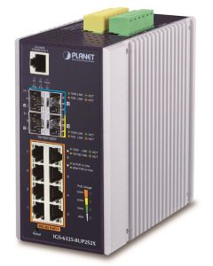 Planet IGS-6325-8UP2S2X průmyslový L3 switch, 8x1Gb, 2x2.5Gb SFP, 2x10Gb SFP+, 90/360W, 48-54VDC, -40~75°C, fanless