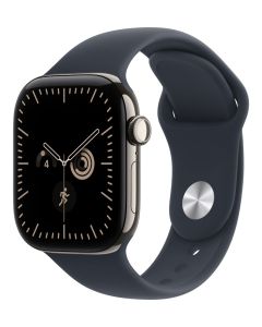 Apple Watch Series 12 Cellular 42mm přírodní titan s námořnicky modrým sportovním řemínkem - M/L