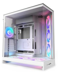 NZXT skříň H9 Flow RGB+ dvoukomorová ATX / 2x140 mm RGB fan / 1x120 RGB fan / prosklená / controller / bílá