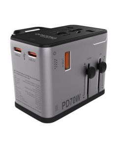 PATONA cestovní adaptér 3x USB-C, 1x USB, vyměnitelné zástrčky EU/UK/US: Typ C, G, A/B, Power delivery 70W
