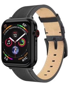 Swissten řemínek pro apple watch kožený 42 / 44 / 45 / 49 mm černý (černá spona a černé poutko)