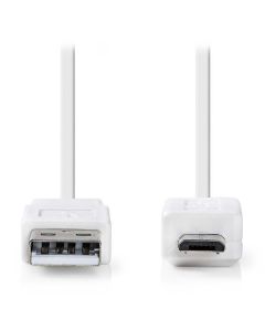 NEDIS kabel USB 2.0/ zástrčka USB-A - zástrčka micro-B/ plochý/ bílý/ 1m