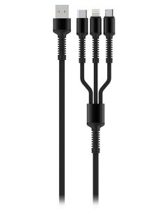 Colorway Nabíjecí Kabel 3v1 Lightning+MicroUSB+USB-C/ 4A/ Nylon/ 1,2m/ Šedivý
