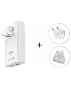 Swissten cestovní adaptér GaN USB-C + USB-A 45w výměnné vidlice (US, EU, UK) bílý
