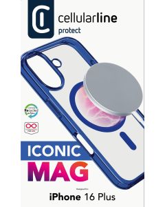 Zadní kryt Cellularline Iconic Mag s podporou Magsafe pro Apple iPhone 16 Plus, čirý / tmavě modrý