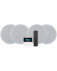 Fonestar Ozvučovací set 2×15 W RMS, BT/FM/USB/LCD, 4× 6" stropní repro, hl 63 mm, zesilovač 86×86 mm, bílý