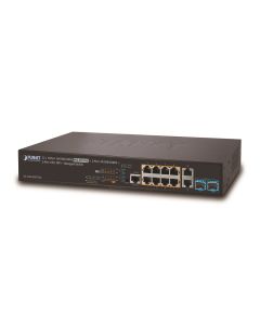 Planet GS-5220-8UP2T2X L3 switch, 10x1Gb, 2x1Gb SFP, 2x10Gb SFP+, 8x PoE 802.3bt 240W, QoS