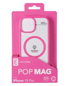 Zadní kryt Cellularline Pop Mag s podporou Magsafe pro Apple iPhone 15 Plus, čirý / růžový