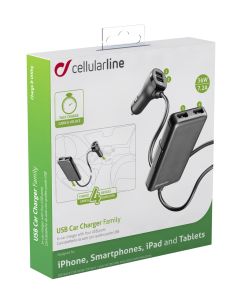 Autonabíječka Cellularline s 4 x USB, 7.2 A, černá